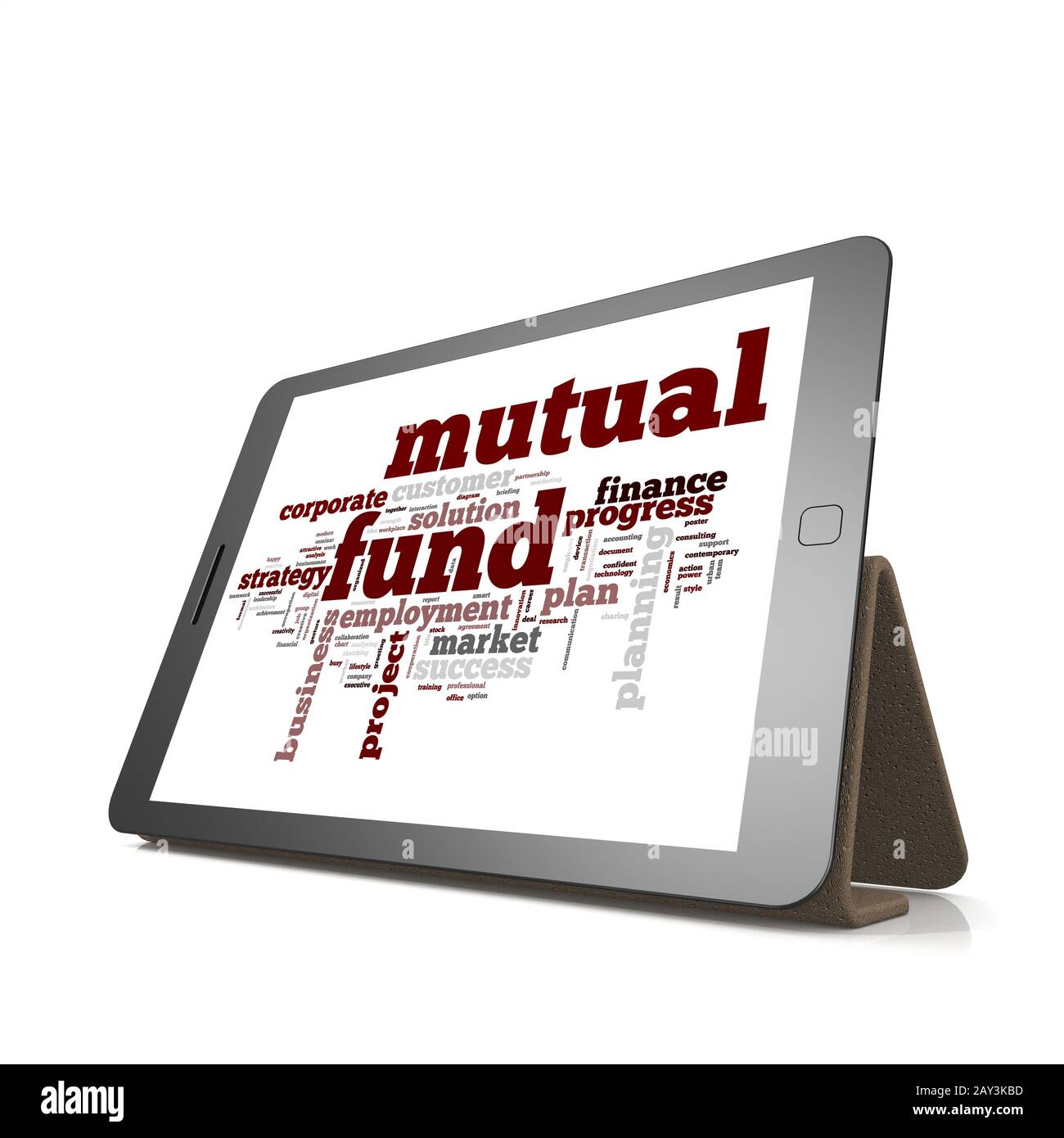 Investmentfonds-Word-Cloud auf Tablet Stockfoto