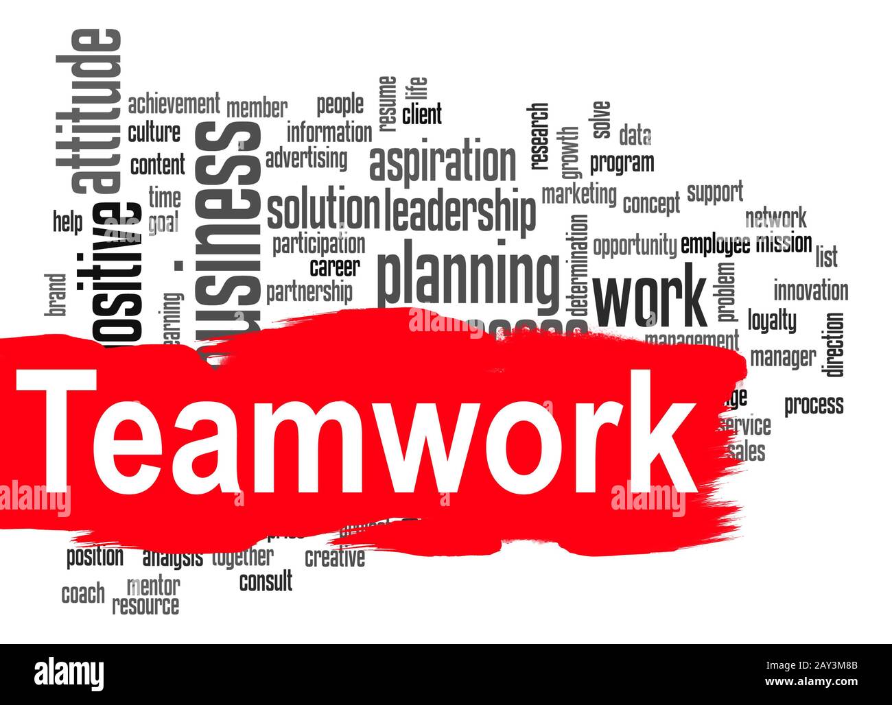 Teamwort-Cloud mit rotem Banner Stockfoto