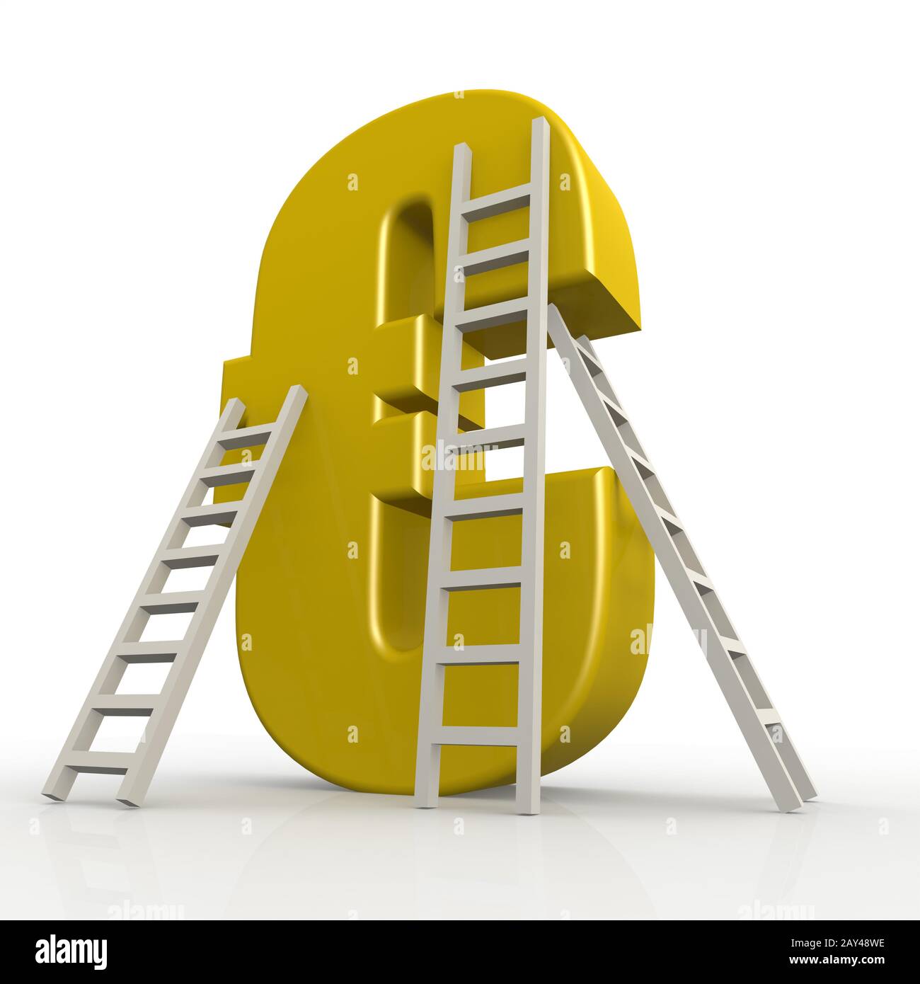 Gelbes Euro-Schild mit Leiter Stockfoto