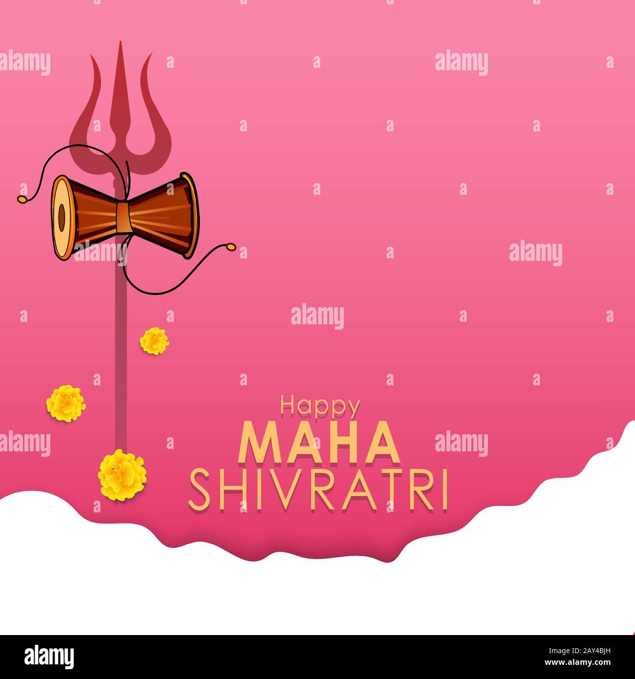 Grußkarte mit Trishula, Damru, Blumen für Maha Shivratri, ein hinduistisches fest gefeiert Stock Vektor
