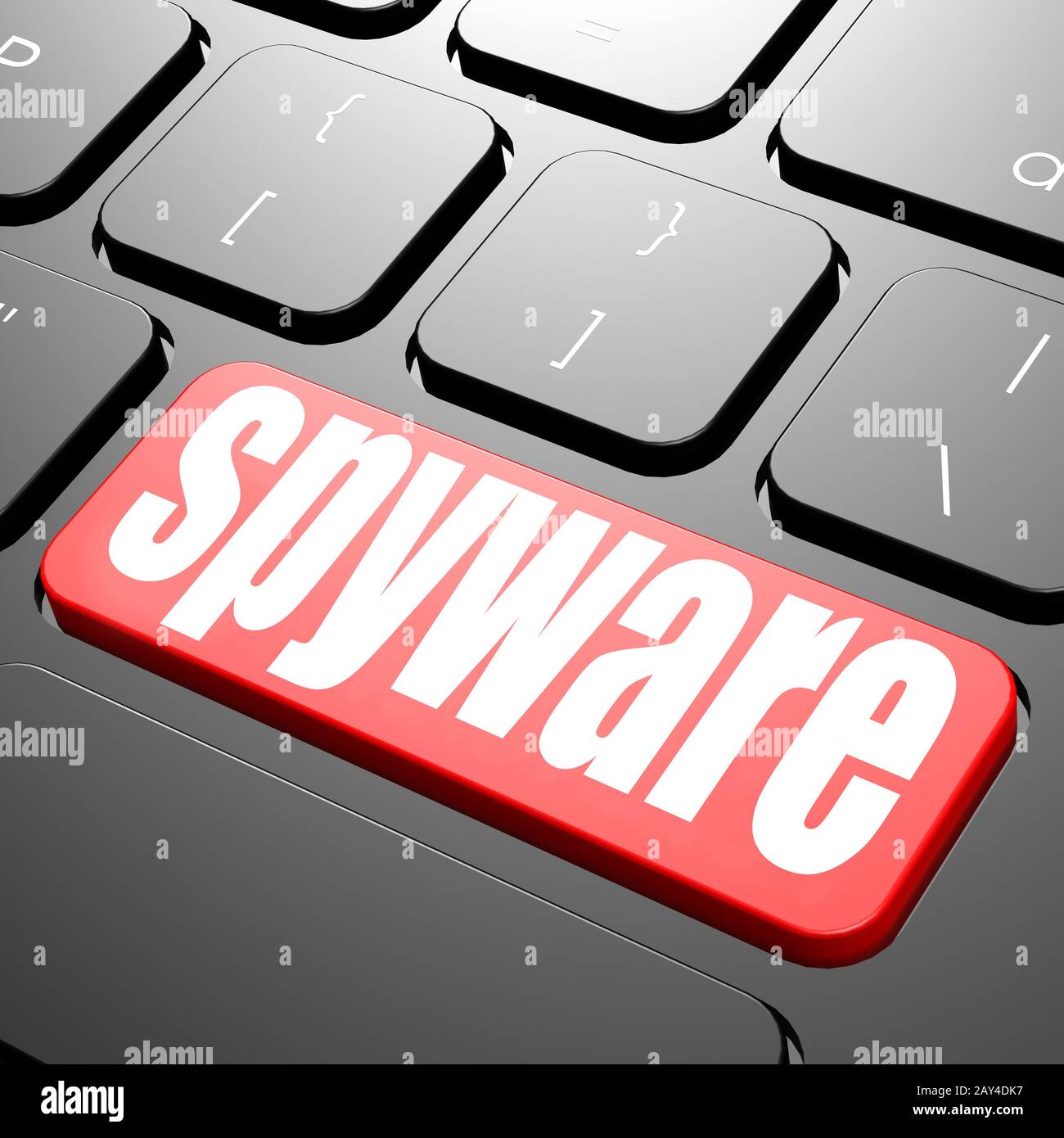 Tastatur mit Spyware-Text Stockfoto
