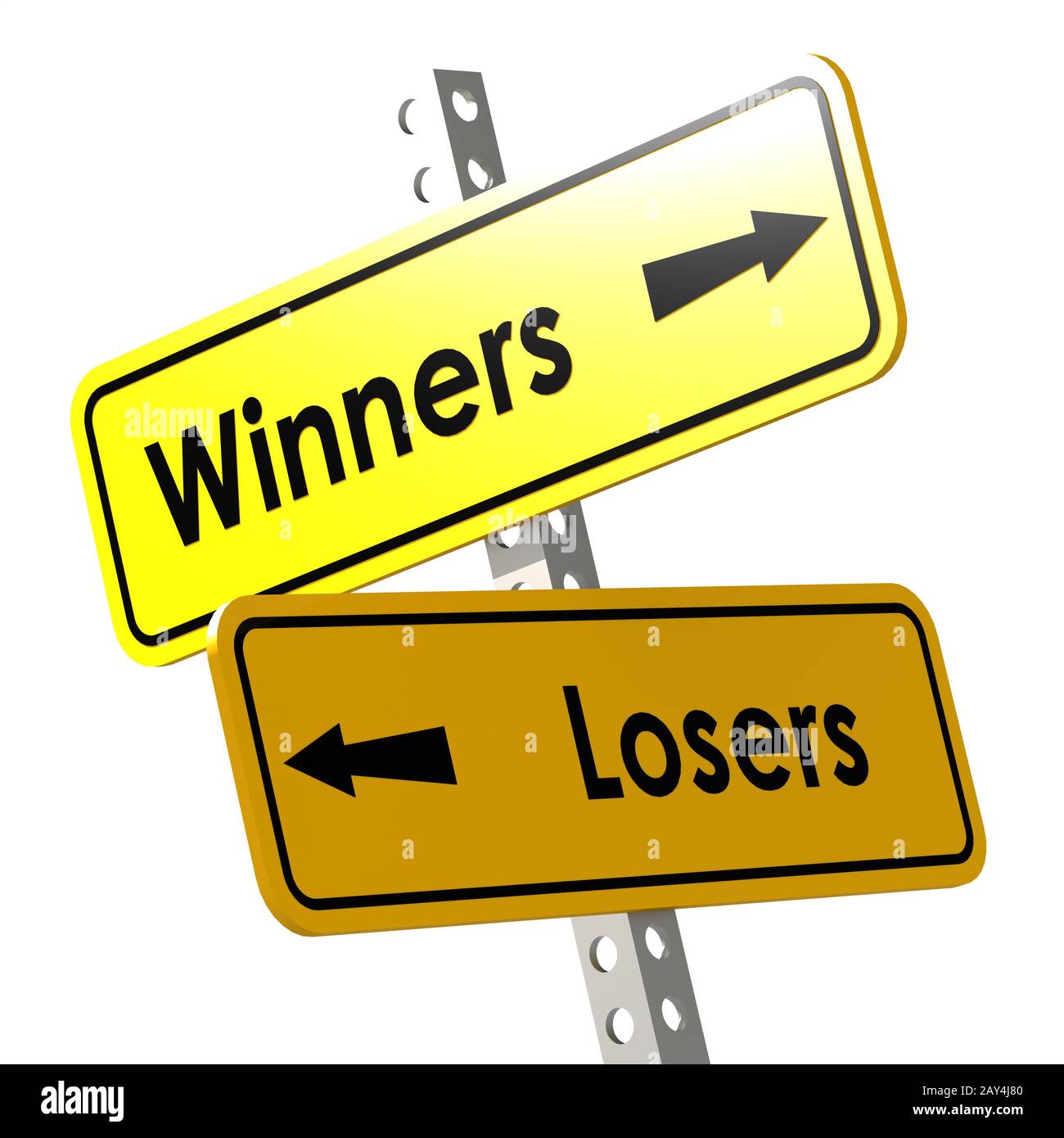 Gewinner und Verlierer mit gelben Schild Stockfoto