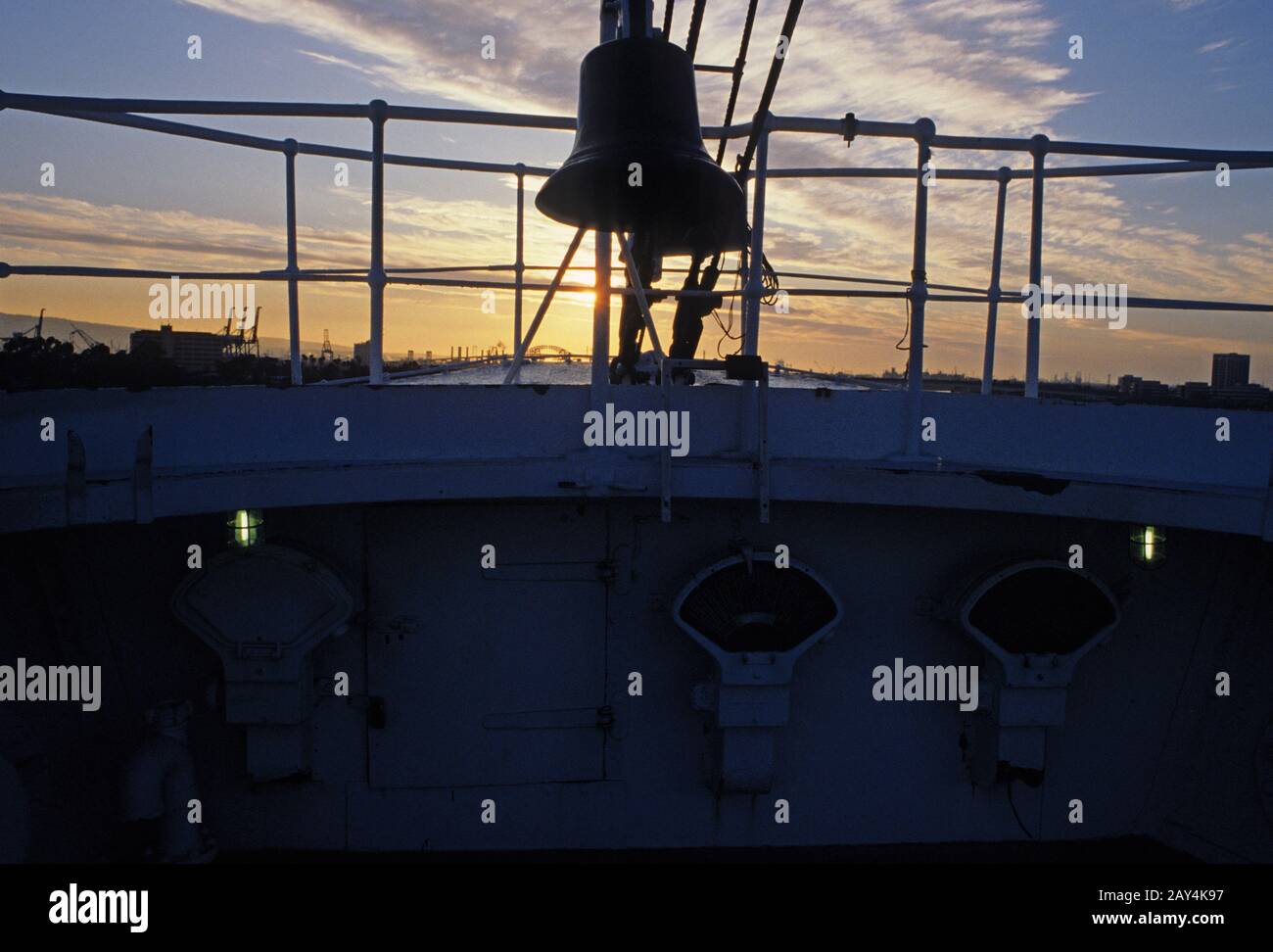 Sonnenuntergang von der Queen Mary, Long Beach California Stockfoto