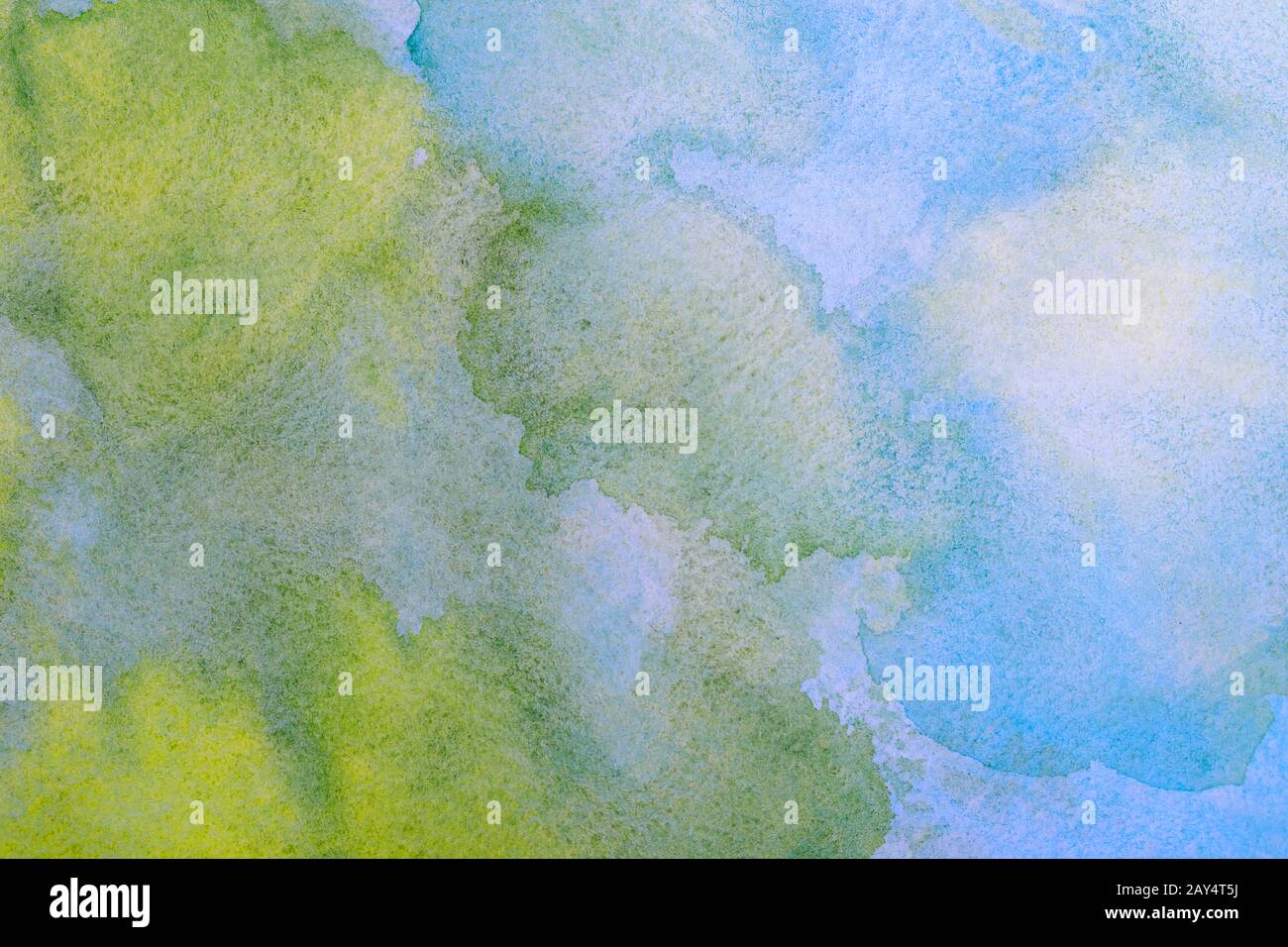 Blaues und grünes Aquarell auf Papier. Zusammenfassung des Texturhintergrunds. Stockfoto