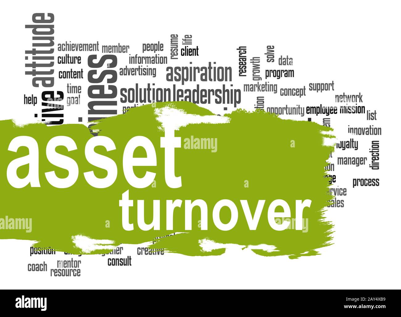 Asset Umsatz Wort cloud mit grünen Banner Stockfoto