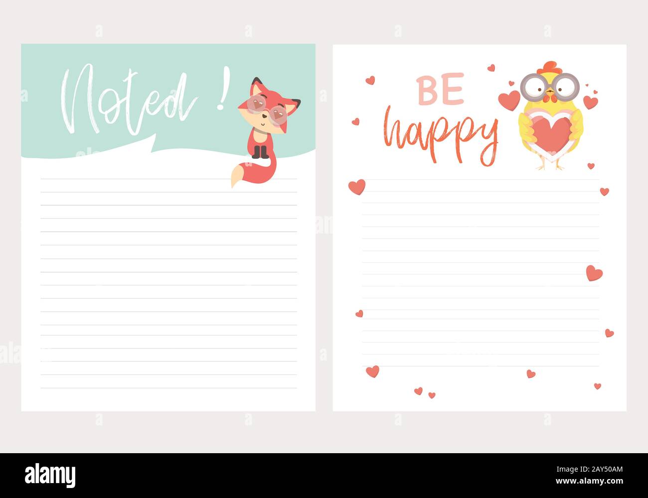 Set aus Tieren und niedlichen Vektorkarten, Notizen, Sticker, Etiketten, Tags mit niedlichen ornamentlichen Illustrationen. Vorlage für Scrapbooking, Wrapping, Notebooks, Stockfoto