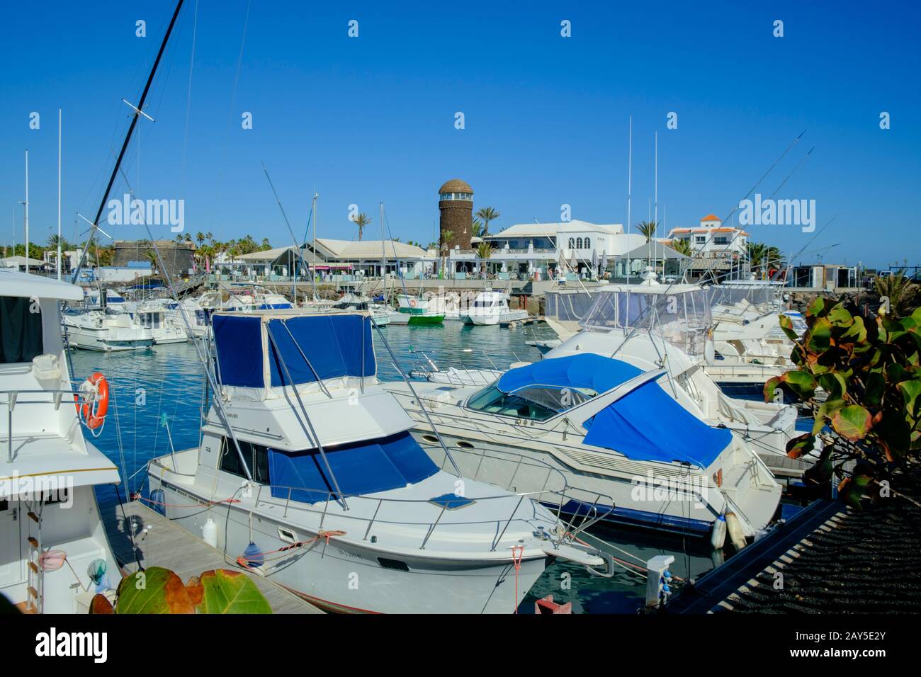 Caleta de Fuste Hafen Playa del Castillo Antigua Fuerteventura Kanaren Spanien Stockfoto