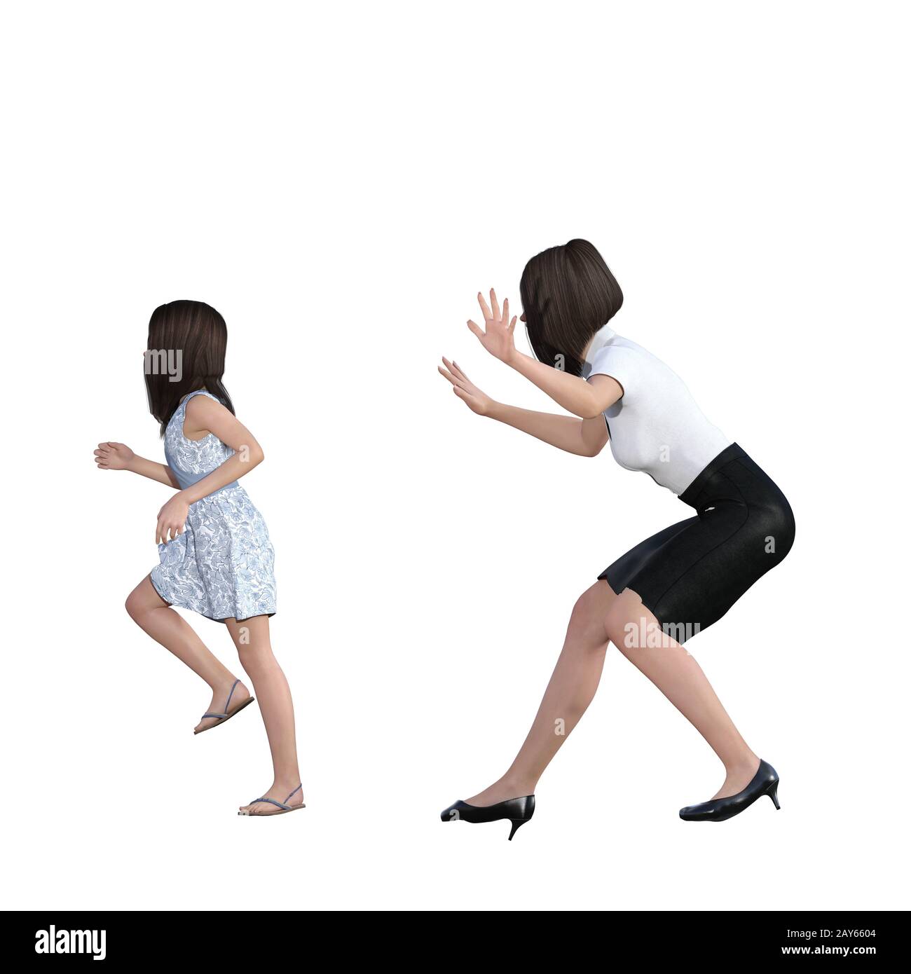 Die Interaktion zwischen Mutter und Tochter von Mom erschrecken Mädchen Stockfoto