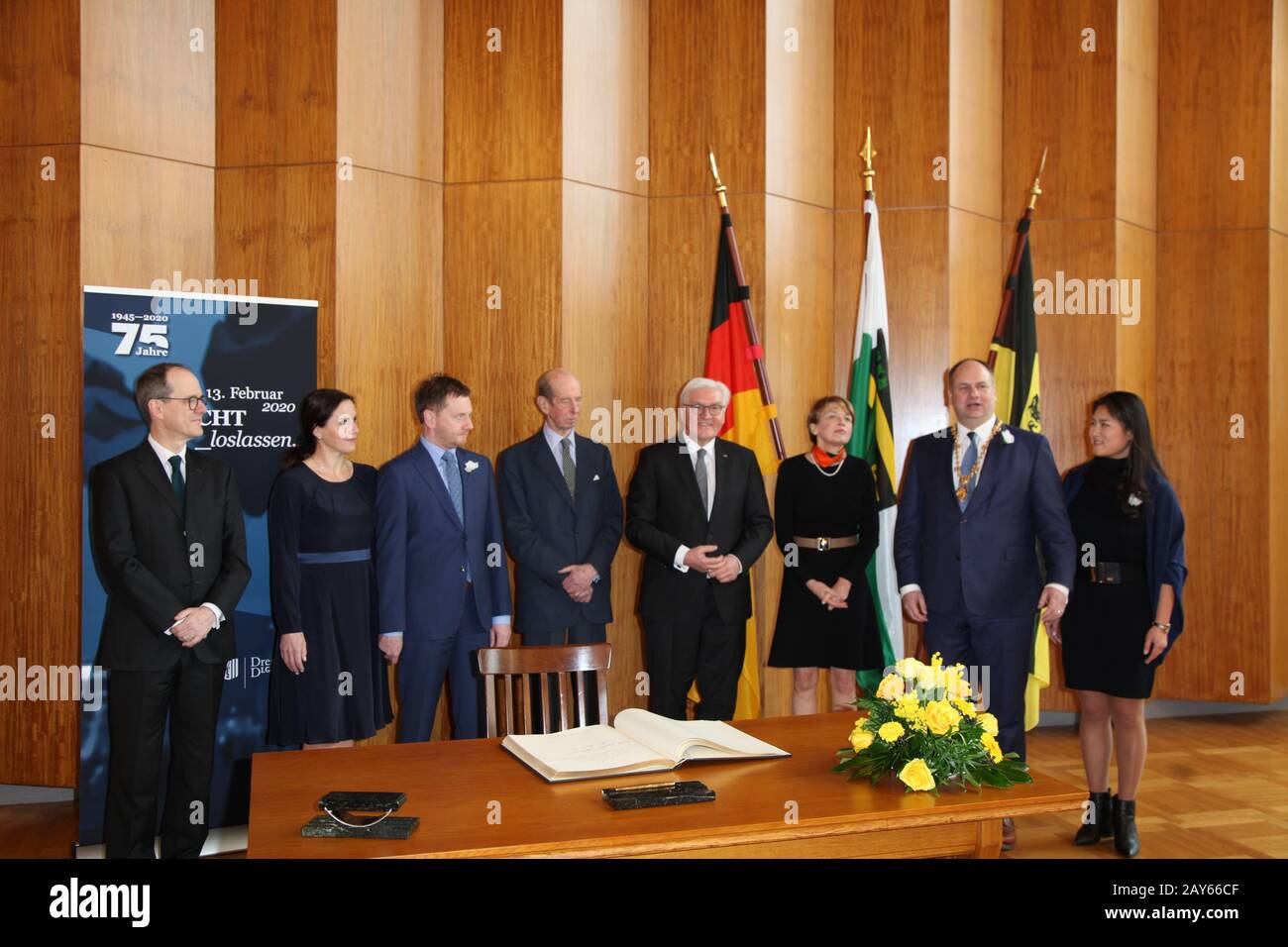 Sebastian Wood, Annett Hofmann, Michael Kretschmer, Edward Herzog von Kent, Frank-Walter Steinmeier, Elke Büdenbender, Dirk Hilbert, Su Yeon Hilbert B. Stockfoto