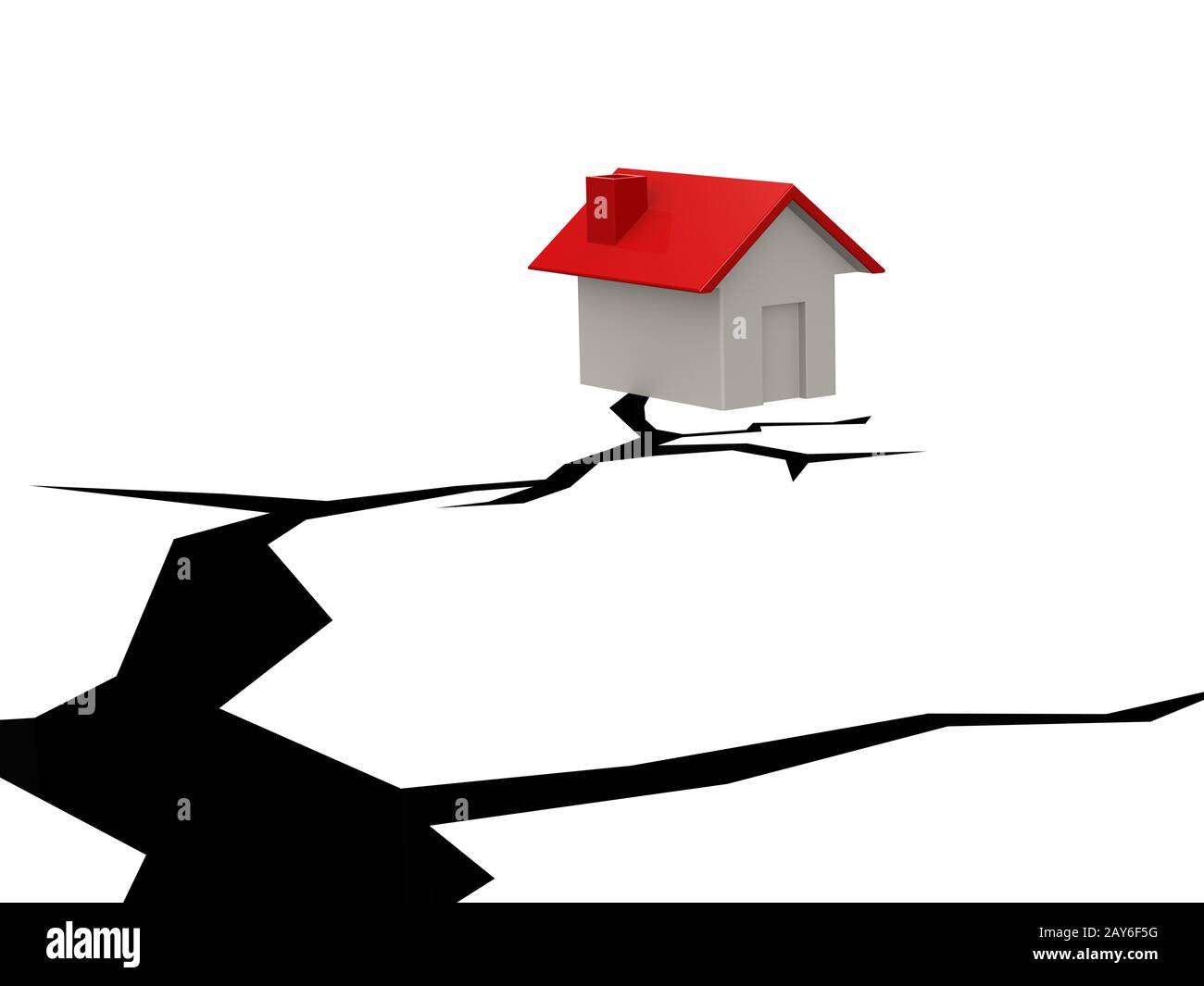 Haus und ein Riss Loch auf Weiß Stockfoto