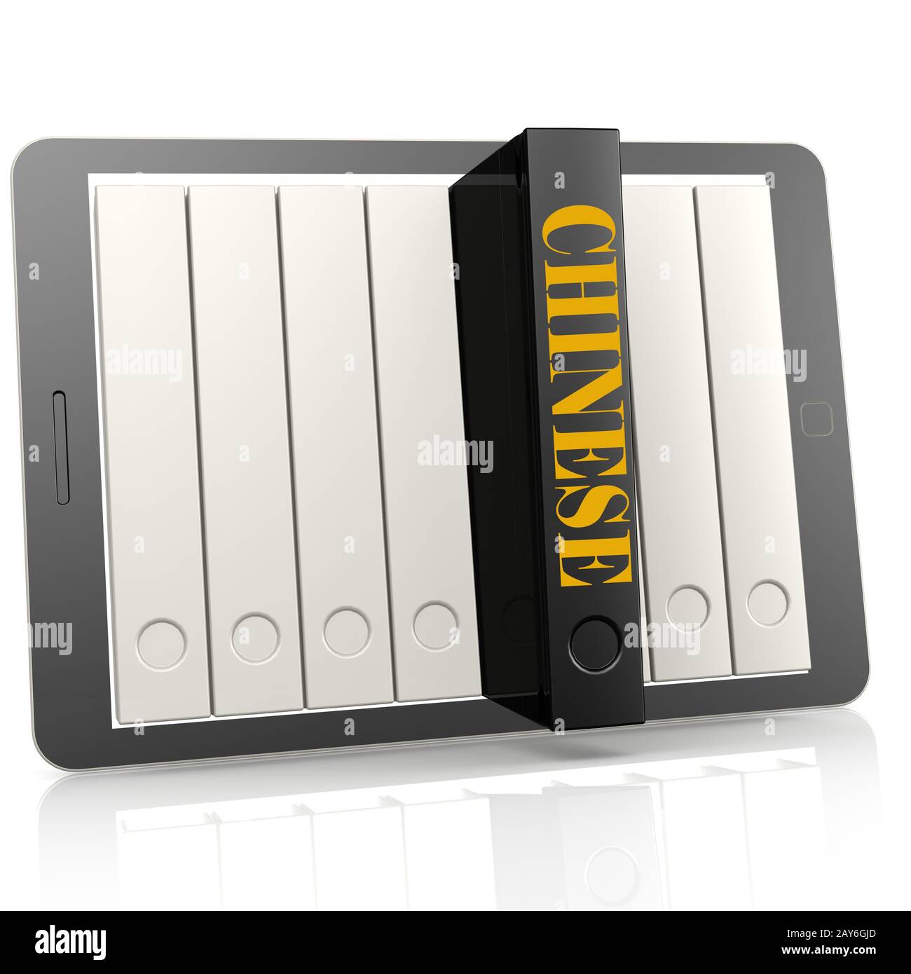 Buch und Tablet Chinesisch lernen Stockfoto