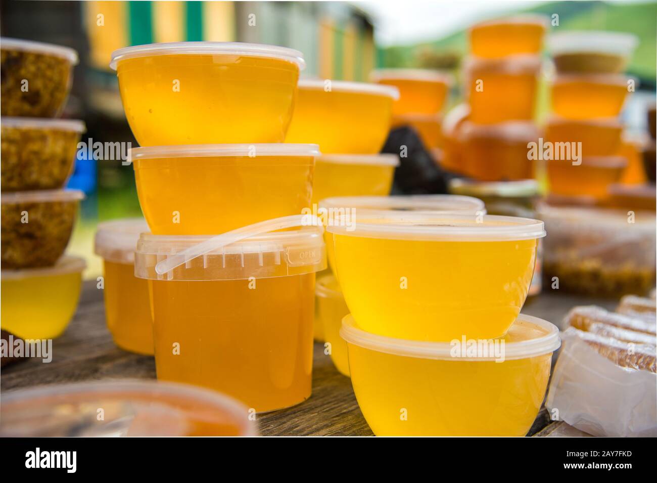 Honigverkauf im Freien Stockfoto