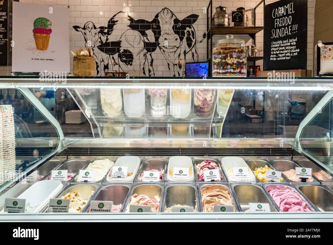 Yummy Yorkshire Ice Cream Parlour, Denby Dale, Huddersfield, Yorkshire, England, Großbritannien Stockfoto