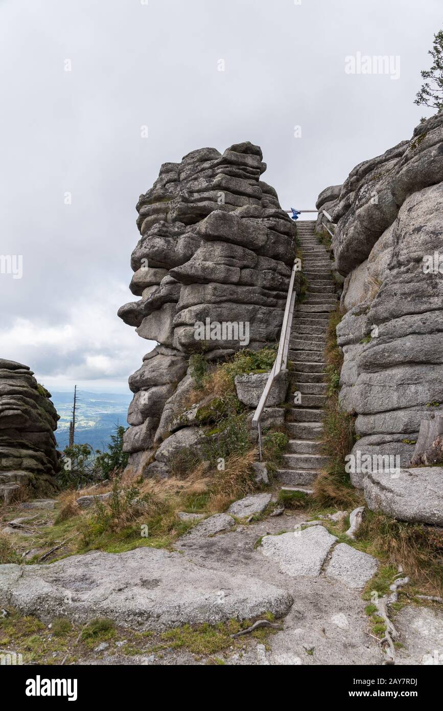 Aussichtsturm Dreisesselberg am Dreiländereck Stockfoto