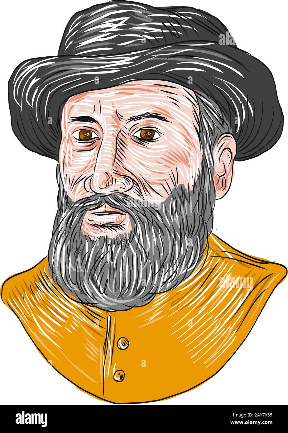 Ferdinand Magellan Büste Zeichnung Stockfoto