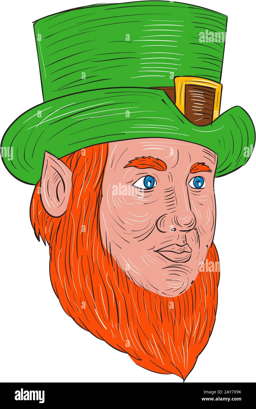 Leprechaun Kopf drei Viertel Zeichnung Stockfoto