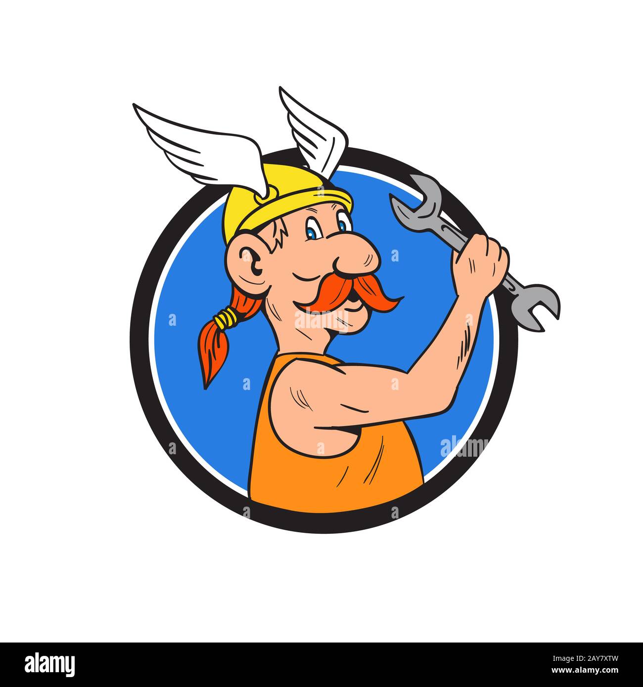 Viking Handwerker Schlüssel Kreis Cartoon Stockfoto