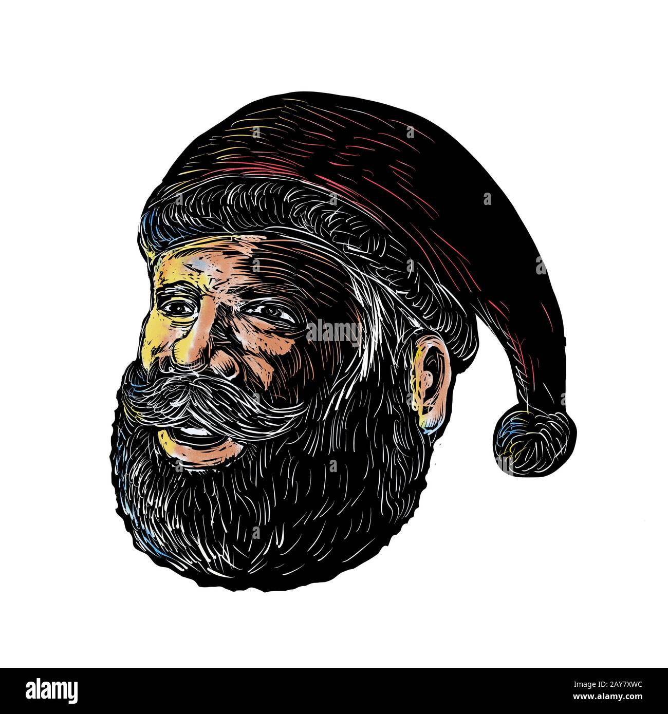 Santa Claus Three-Quarter Scratchboard anzeigen Stockfoto