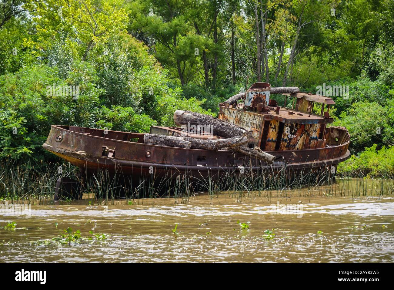 Altes Boot auf dem Tigre-Flussdelta. Buenos Aires Stockfoto