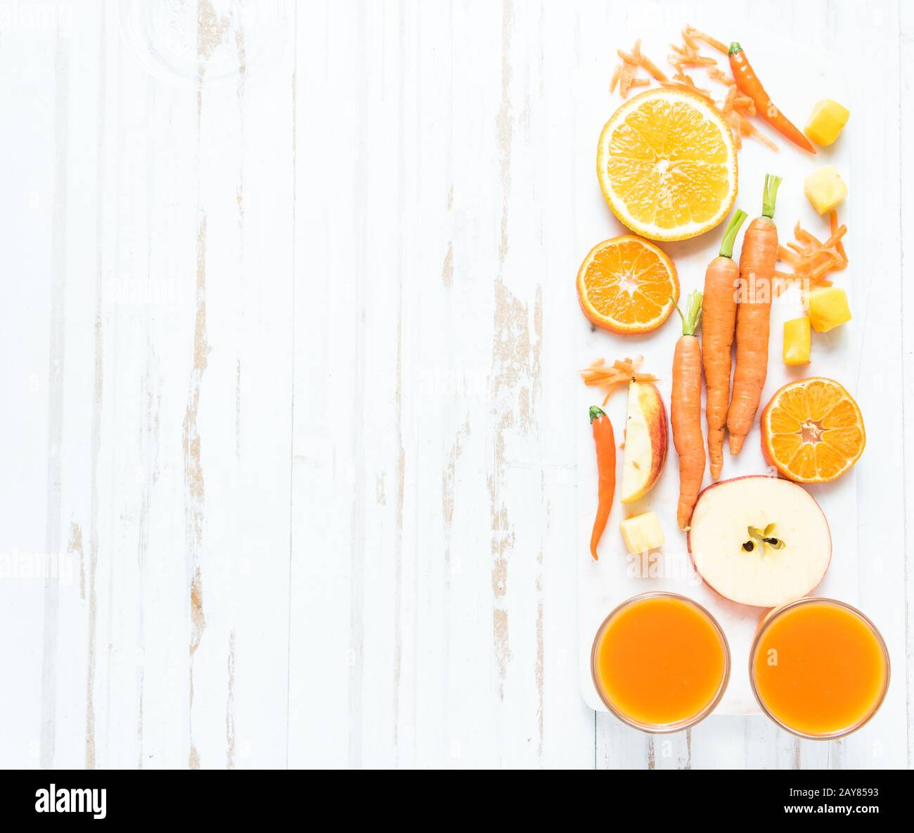 Rezept für Orange, Karotte und apfelglätte Stockfoto