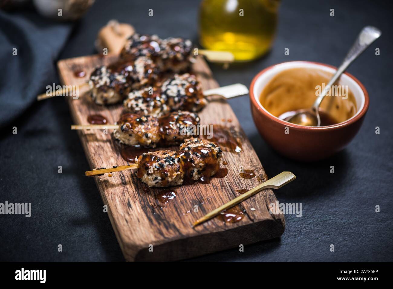 bbq Hähnchen Mini-Kebabs Spieße Stockfoto