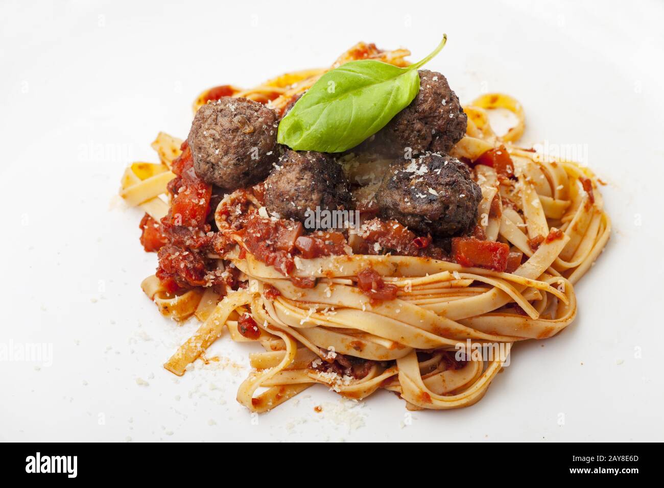 Spaghetti mit Tomatensauce und Fleischbällchen Stockfoto