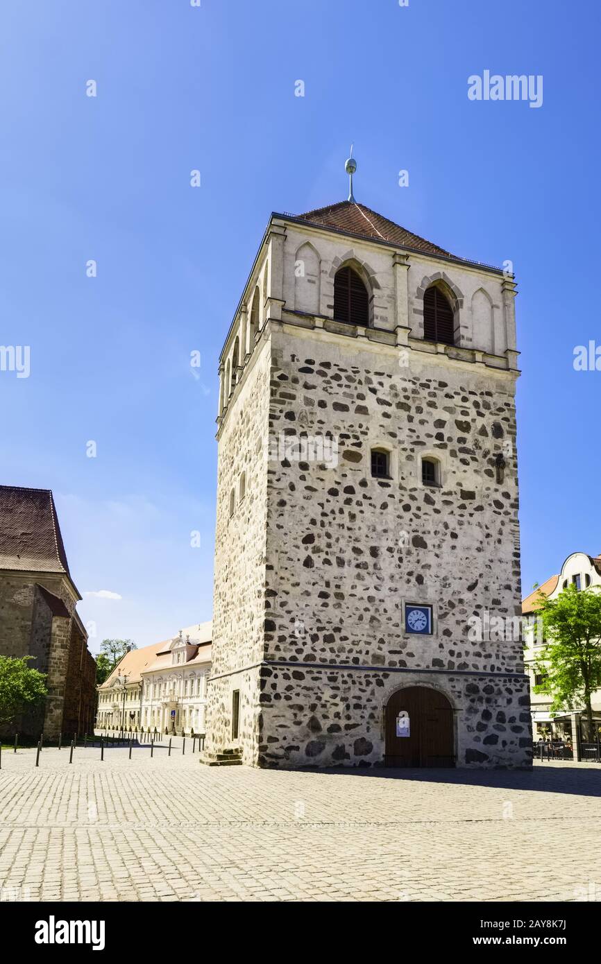 Freistehende Glockenturm von St. Bartholomäi Kirche, Zerbst/Anhalt, Sachsen-Anhalt, Deutschland Stockfoto