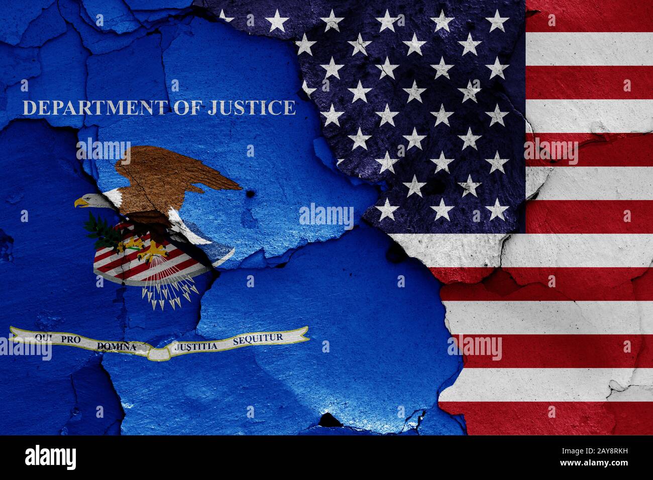 Flaggen der Abteilung für Gerechtigkeit und USA Stockfoto