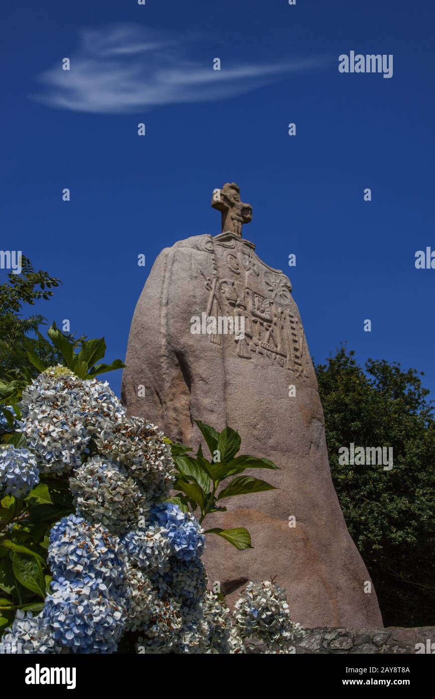 Menhir von Saint Uzec, Bretagne Stockfoto