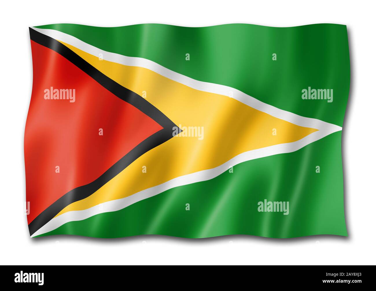 Guyanese Flagge isoliert auf Weiß Stockfoto