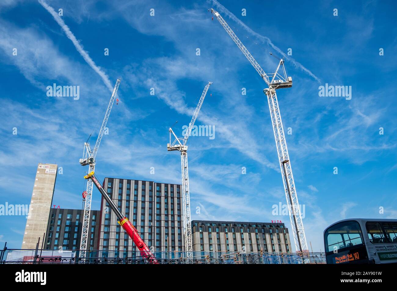 Umfangreiche Bauarbeiten im Stadtzentrum von Manchester. Greater Manchester erlebt einen Bauboom des neuen Kommercs Stockfoto