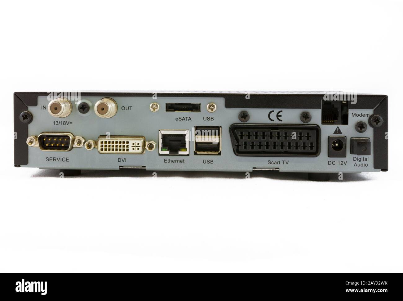 Rückansicht der Set-Top-Box des Satellitenempfängers Stockfoto