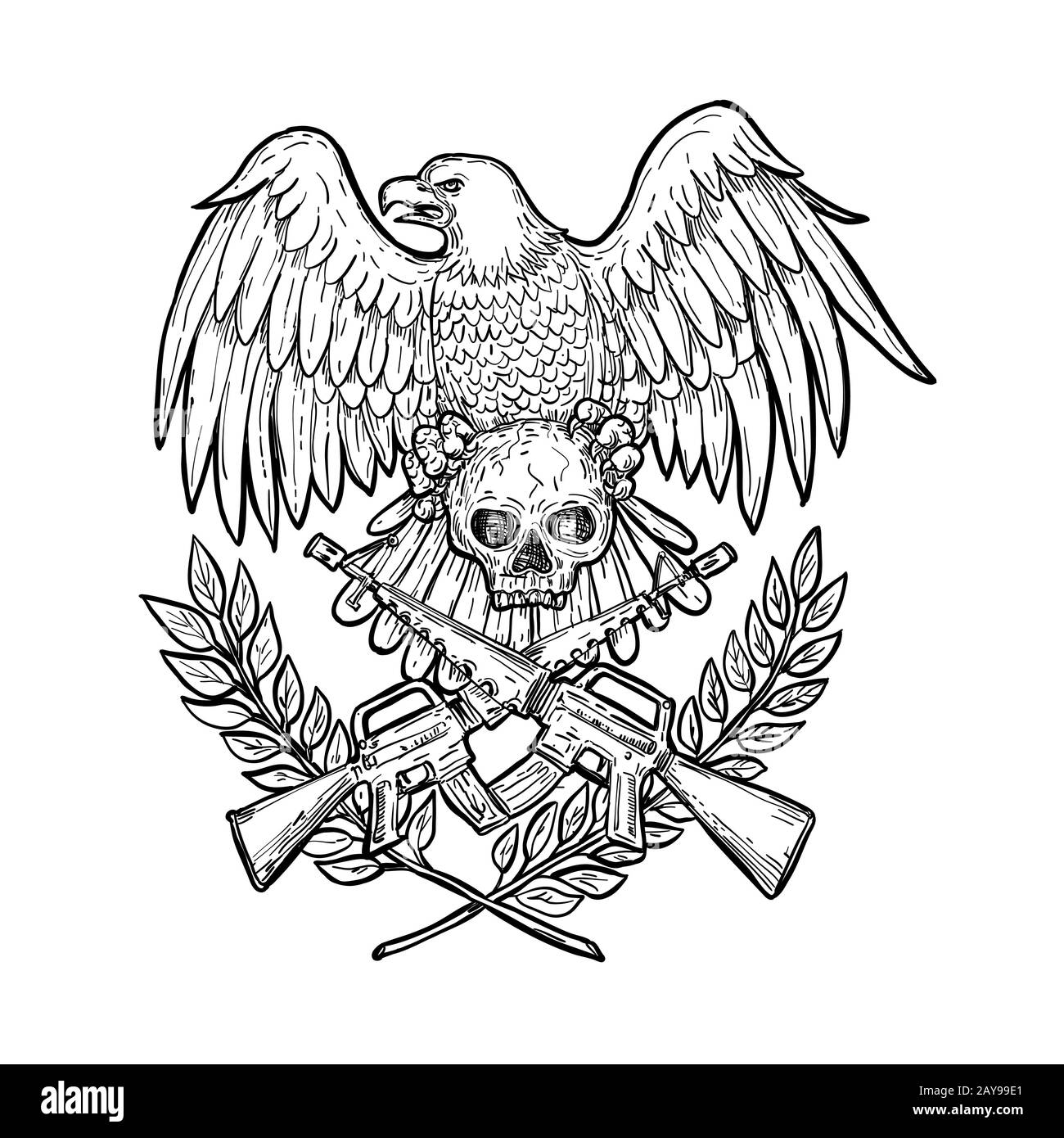 Eagle Skull Sturmgewehr Zeichnung Stockfoto