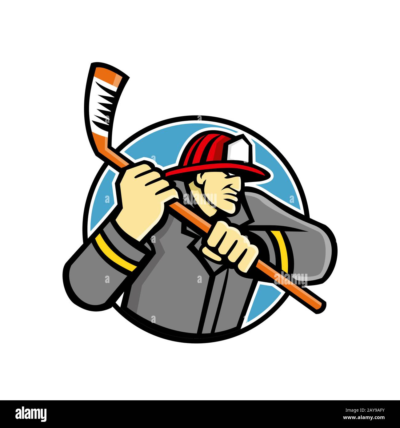 Feuerwehrmann Eishockey Mascot Stockfoto