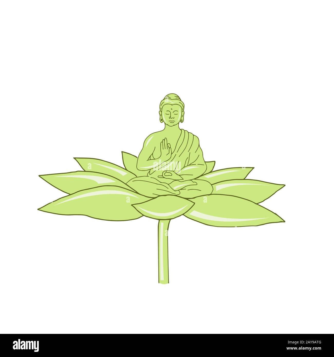 Buddha, der auf der Lotus-Blume-Zeichnung sitzt Stockfoto