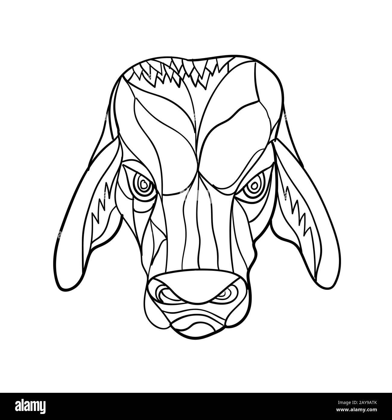 Brahma Bull Kopf Mosaik Schwarz und Weiß Stockfoto