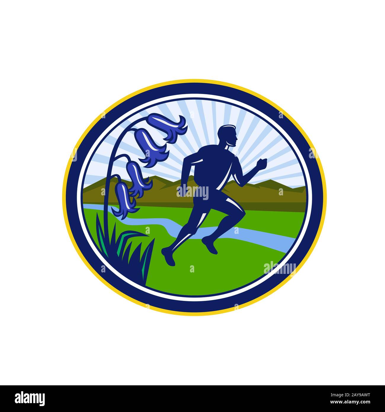 Cross Country Runner Oval Retro Stockfoto