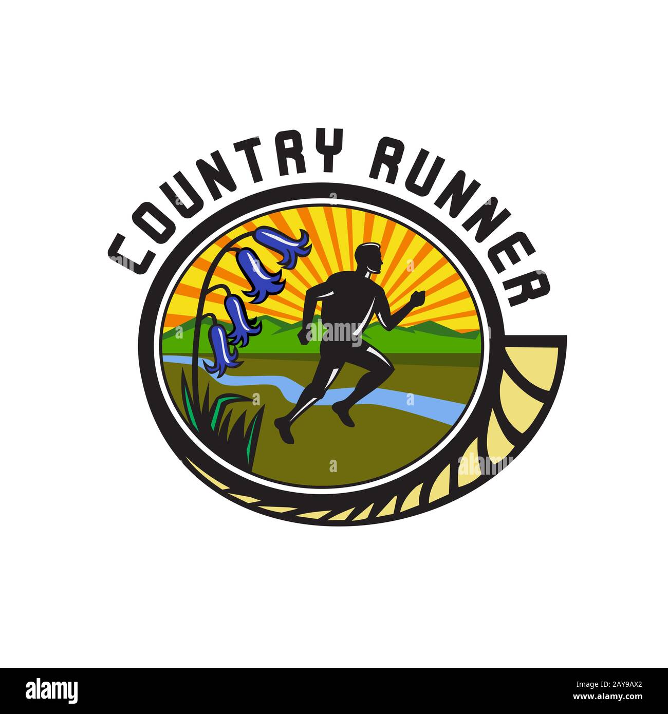 Cross Country Runner Text Oval Retro Stockfoto