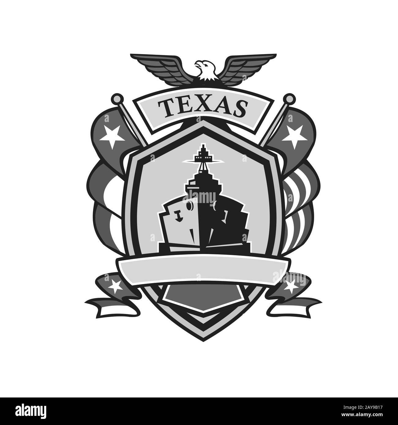 Texas Battleship Badge Greyscale Stockfoto