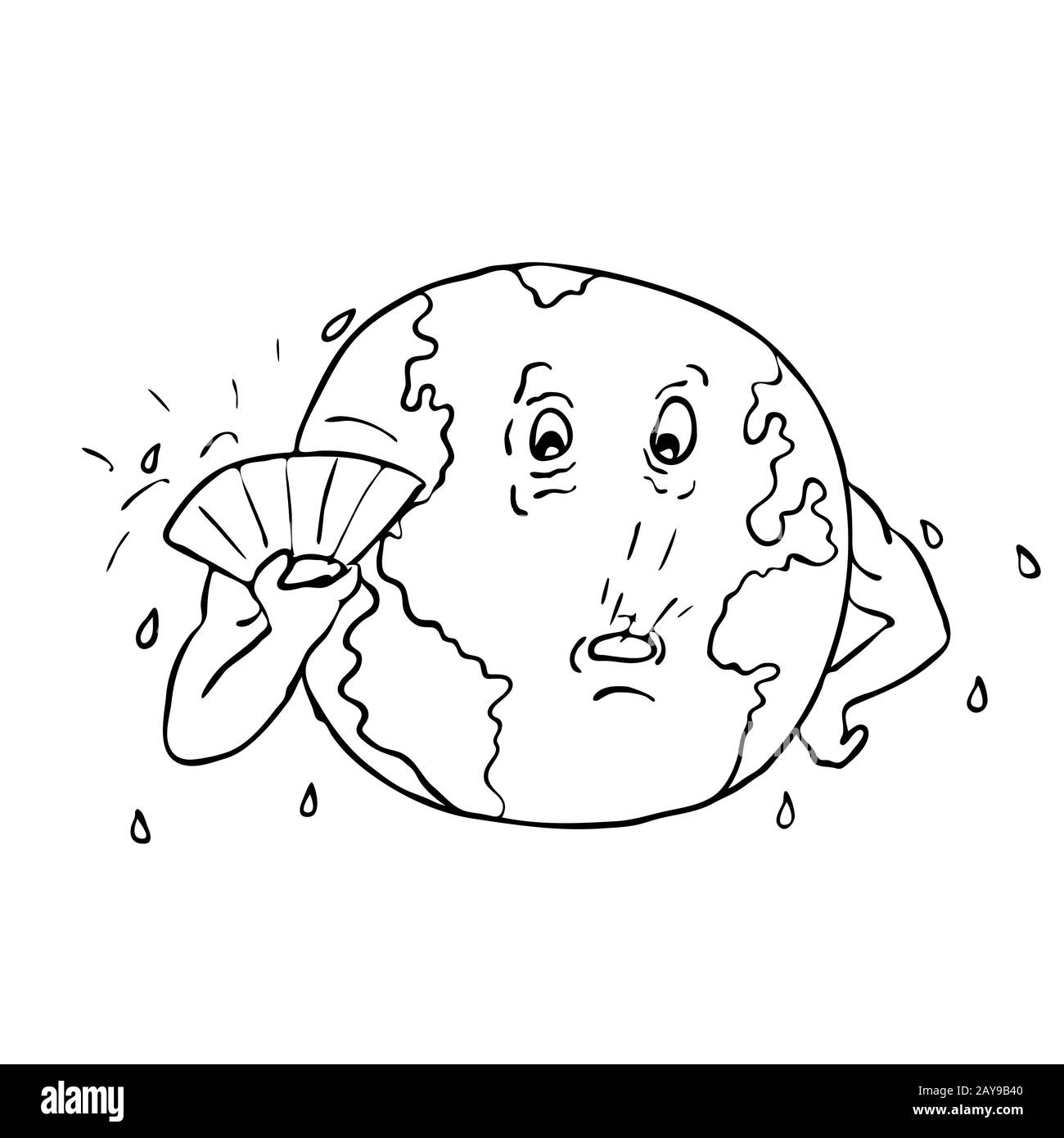 Erde-Erderwärmung-Zeichnung Schwarzweiß Stockfoto