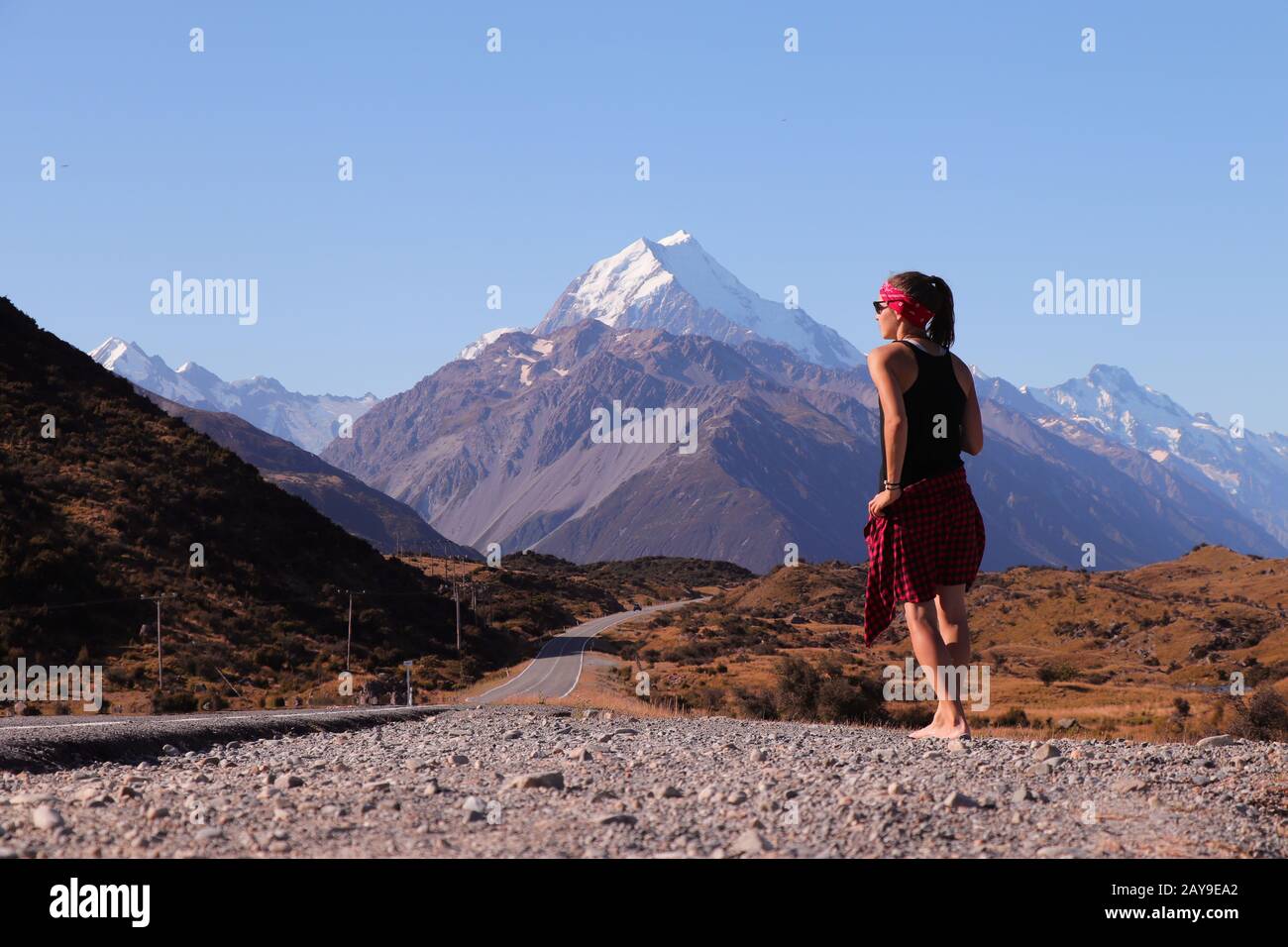 Straße zum Mount Cook, Südalpen, Neuseeland Stockfoto