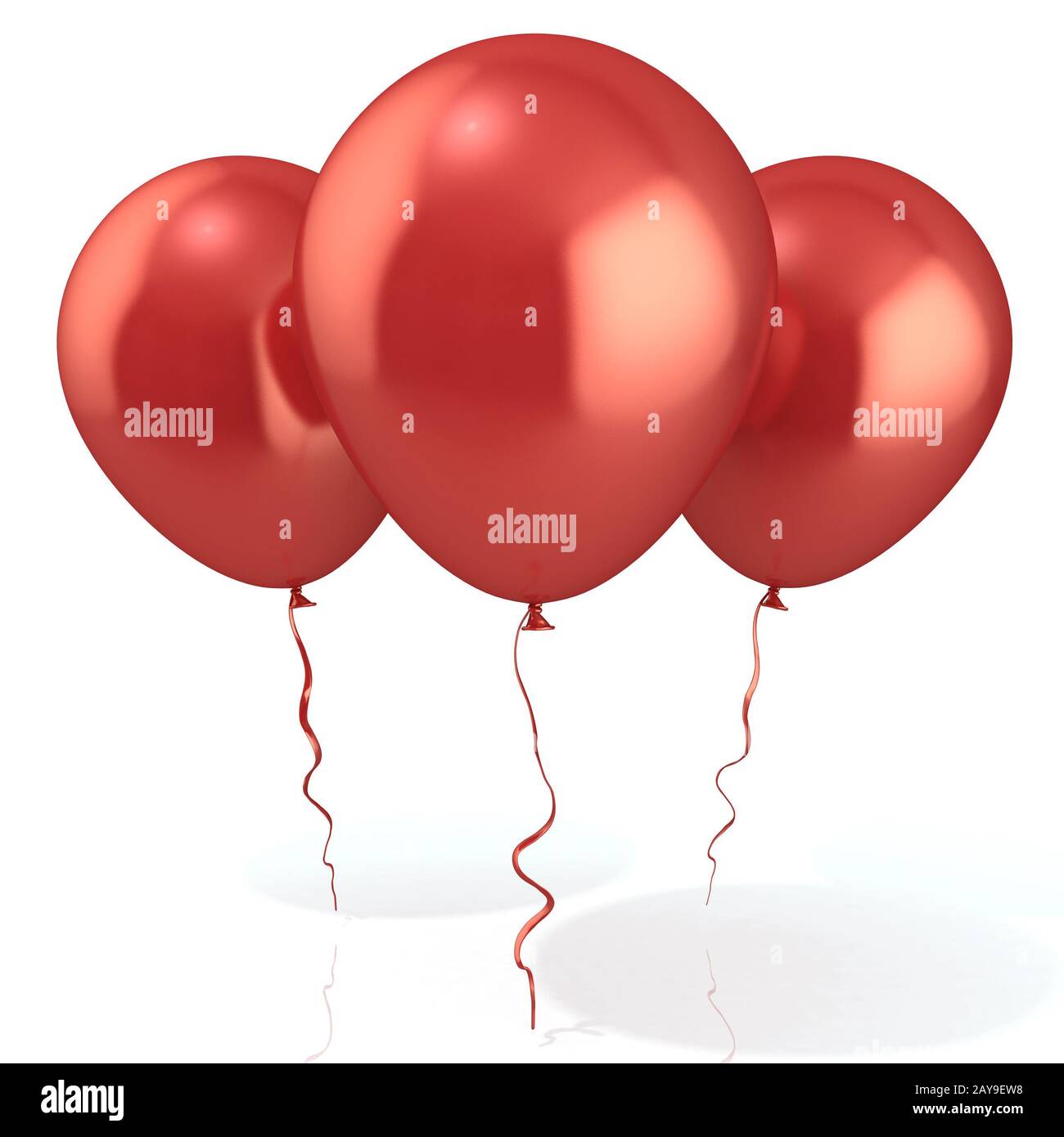 Drei rote Luftballons, isoliert Stockfoto
