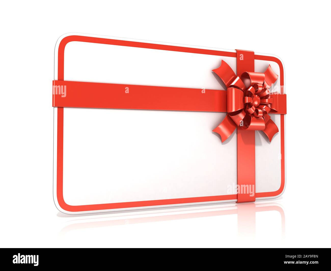 Weiße leere Geschenkkarte, mit rotem Band. 3D Stockfoto