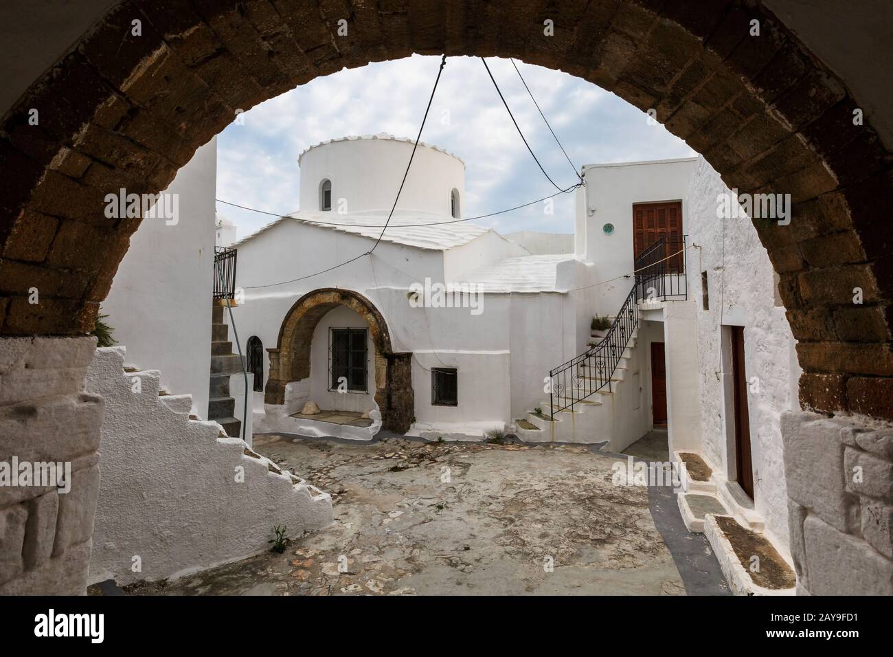 Straßen von Dorf Chora auf Skyros Insel in Griechenland in den frühen Morgenstunden. Stockfoto