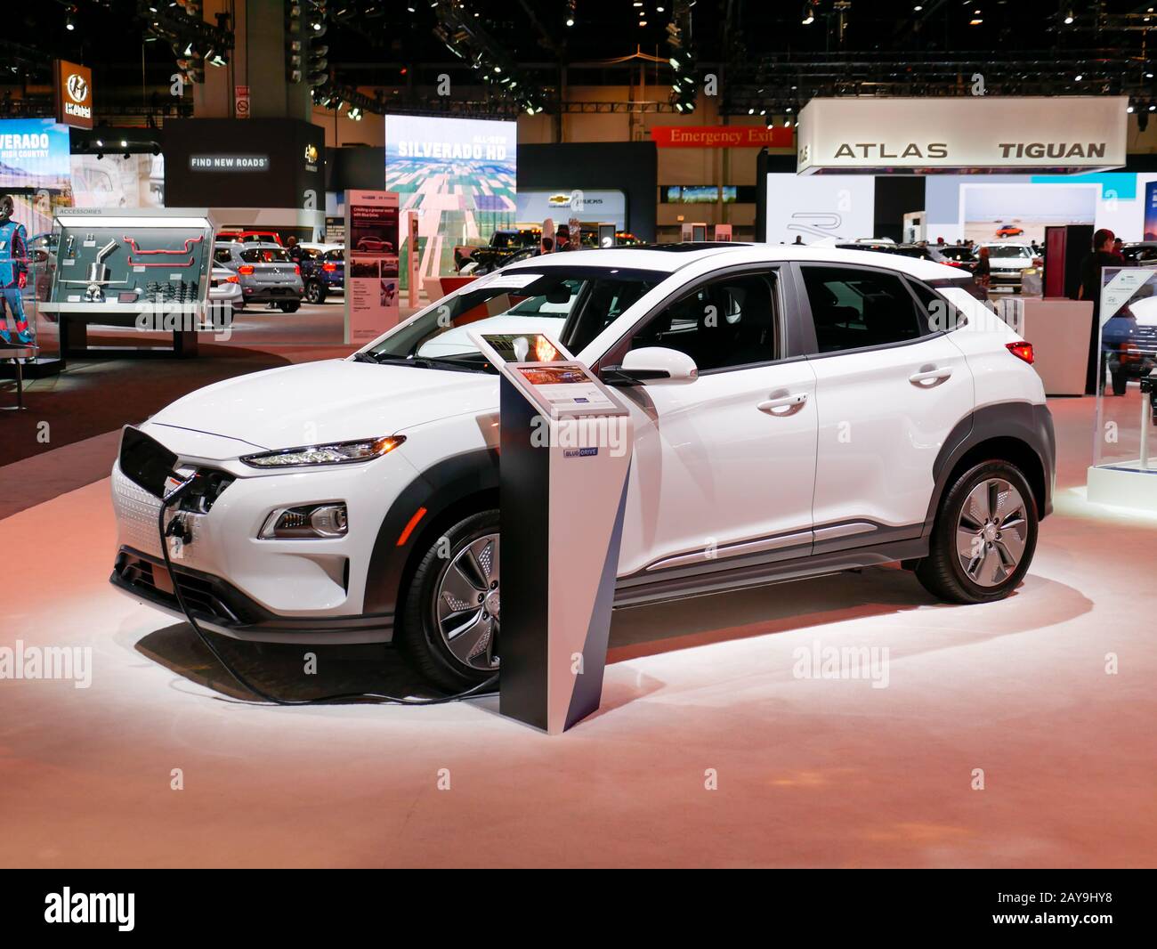 Chicago, Illinois, USA. Februar 2020. 2020 Hyundai Kona Electric. Chicago Auto Show. Stockfoto