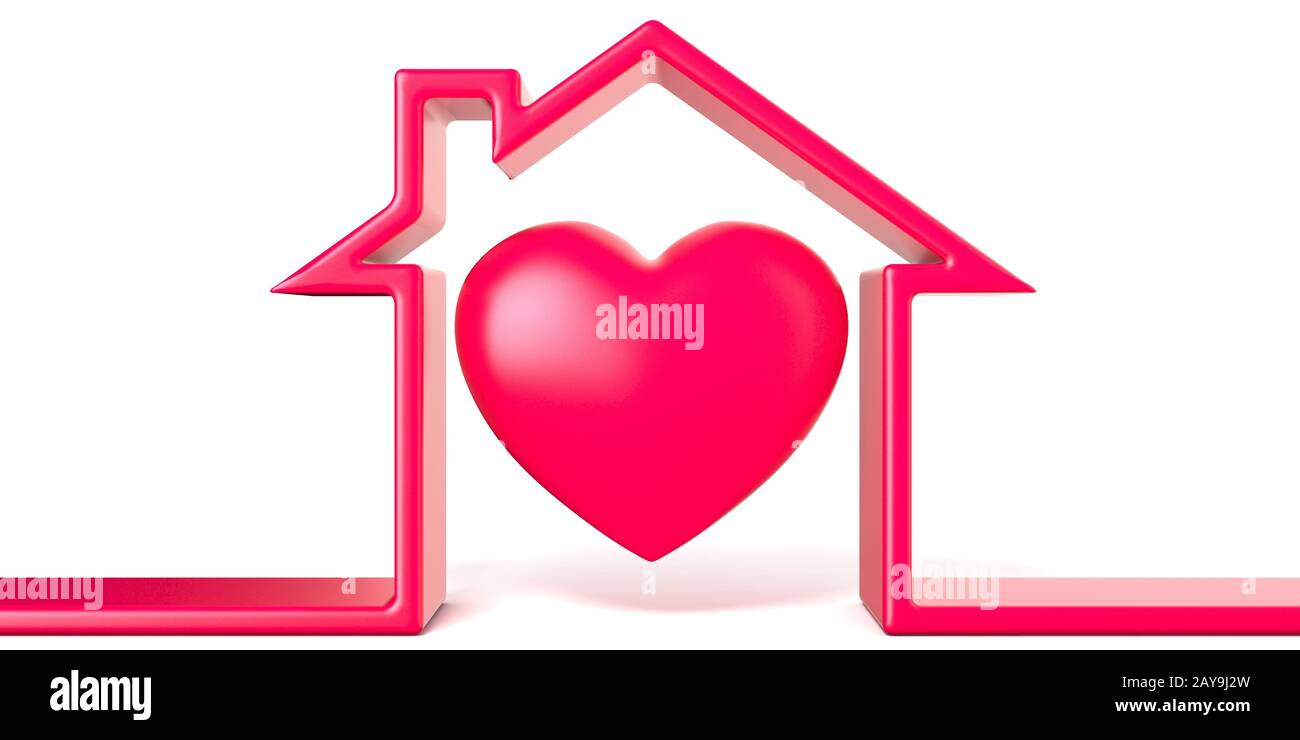 Herz in Haus aus roten Linie 3D Stockfoto