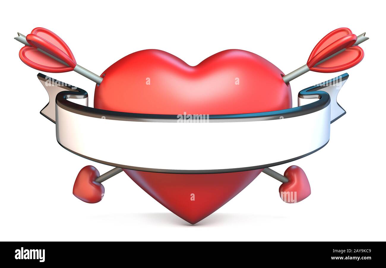 Herz mit Pfeil und Leere des Ribbon Valentine Konzept 3D-löchrig Stockfoto