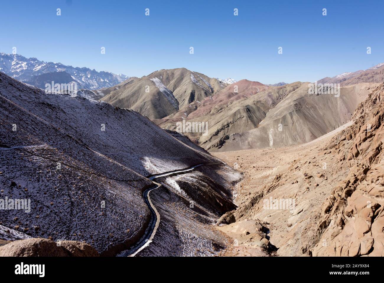 Steinbock Land, Feldweg in der Nähe von Hemis Shukpachan, Sham Valley, Ladakh, Indien Stockfoto