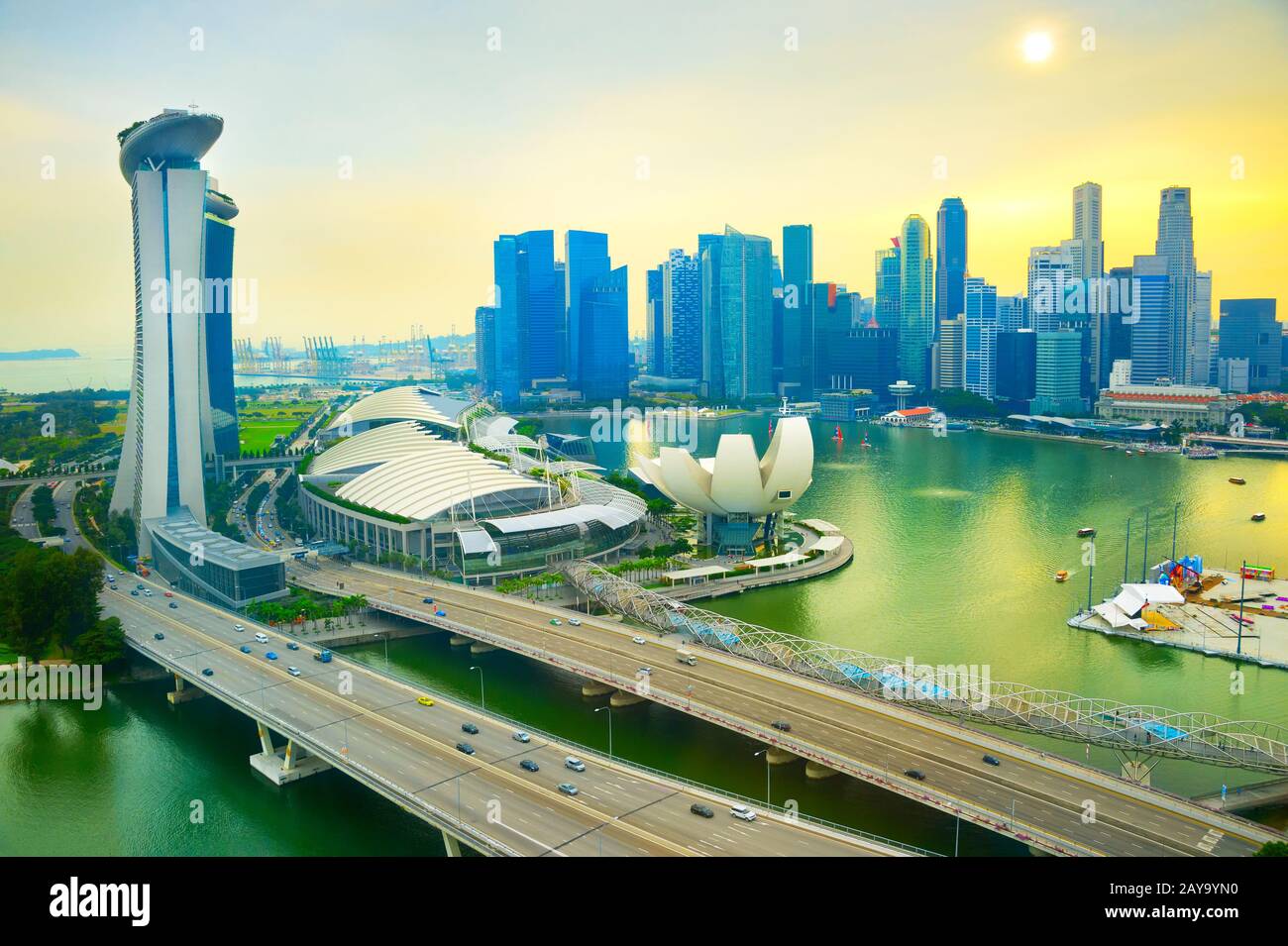 Skyline Singapore Downtown, Marina Bay Stockfoto