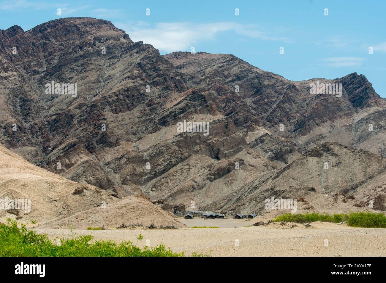 Das Hoanib Valley Camp in Kaokoveld in der Nähe der Skeleton-Küste in Namibia. Stockfoto